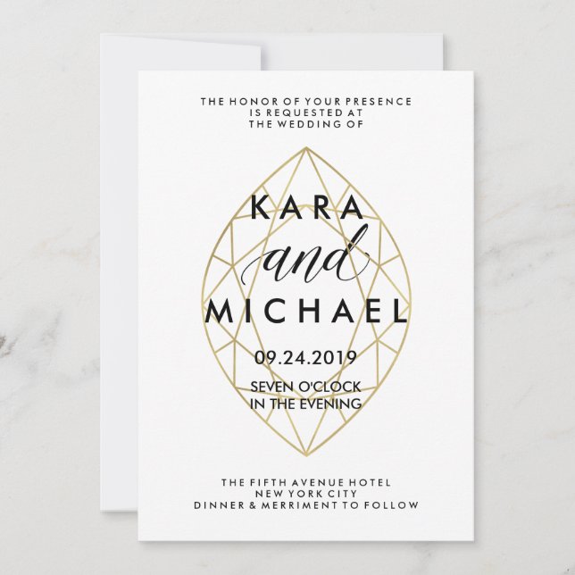 Minimal Modern Faux Gold Geometric Diamond Wedding Invitation (Front)