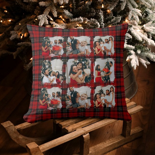 Minimal Modern Festive Rustic Family Photos Throw Pillow (Creator Uploaded)