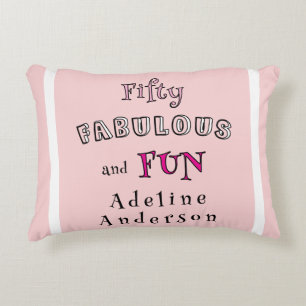Minimal Modern Fifty Fabulous Fun Pink 50 Birthday Accent Pillow