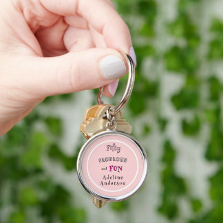 Minimal Modern Fifty Fabulous Fun Pink 50 Birthday Keychain