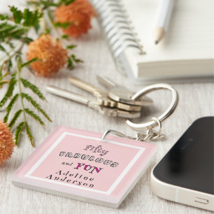 Minimal Modern Fifty Fabulous Fun Pink 50 Birthday Keychain