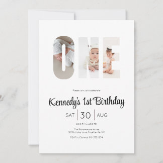 Minimal Modern First Birthday Photo Party Invitation