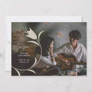 Minimal Modern Floral Greige & Espresso Wedding Save The Date