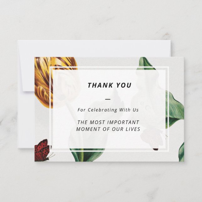 Minimal Modern Floral Tulip Wedding Thank You -  Card (Front)