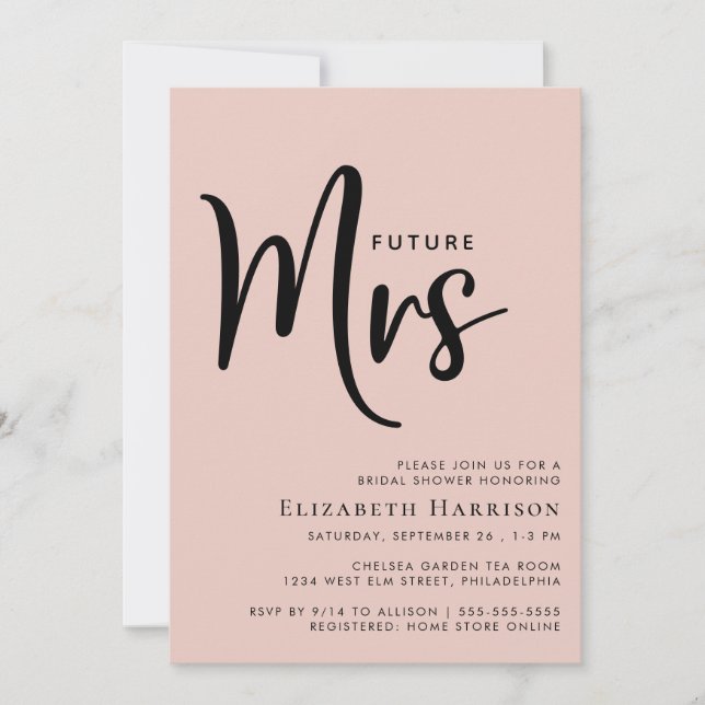 Minimal Modern Future Mrs Blush Pink Bridal Shower Invitation (Front)