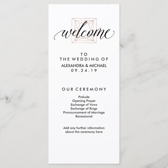 Minimal Modern Geometric Diamond Wedding Program (Front)