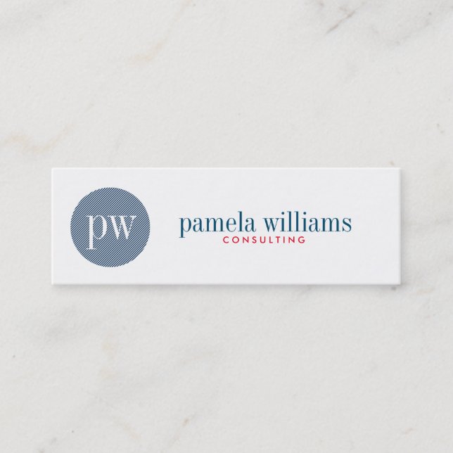 Minimal Modern Geometric White And Blue Mini Business Card (Front)