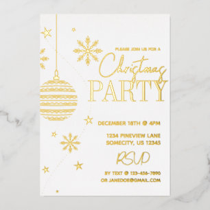Minimal Modern Gold and White Christmas Party  Foil Holiday Card