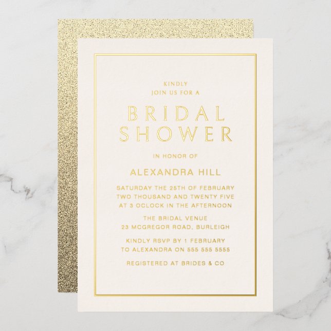 Minimal Modern Gold Bridal Shower Golden (Front/Back)
