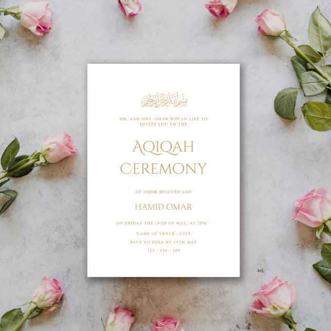 Minimal Modern Gold Calligraphy Aqiqah Ceremony Invitation (Creator Uploaded)