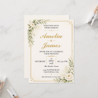 Minimal Modern Gold Wedding Invitation Elegant 