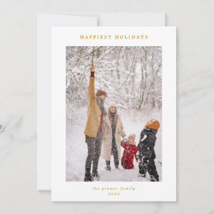 Minimal Modern Gold White Happiest Holidays Photo Holiday Card