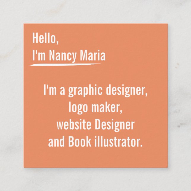 Minimal modern Graphic design Orange Square Business Card (Front)