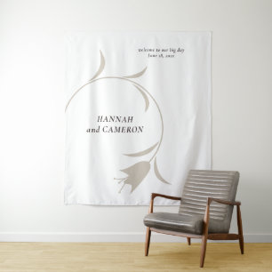 Minimal Modern Greige & Espresso Floral Wedding Tapestry