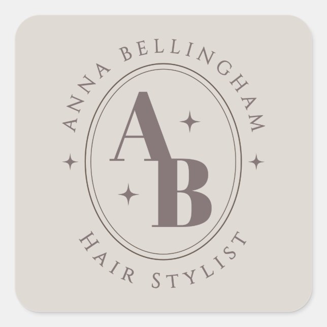 Minimal Modern Hair Stylist Name Badge monogram Square Sticker (Front)