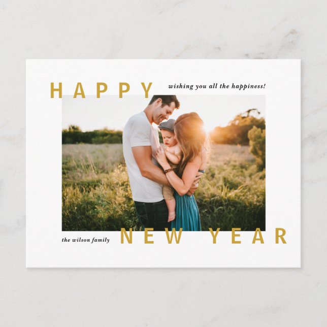 Minimal Modern Happy NEW YEAR Photo    Holiday Postcard (Front)