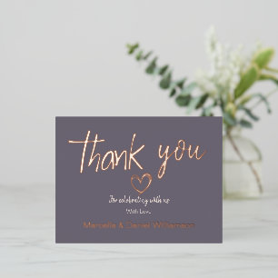 Minimal Modern Heart and Script Thank You Wedding  Foil Invitation Postcard