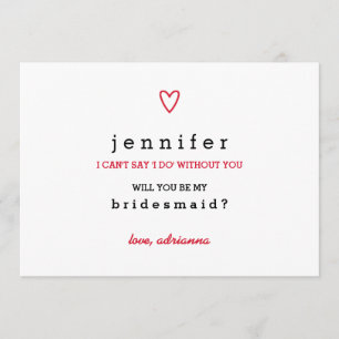 Minimal Modern Heart Will You Be My Bridesmaid Invitation
