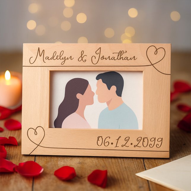 Minimal Modern Hearts Wedding Valentines Day Names Etched Frames (Creator Uploaded)