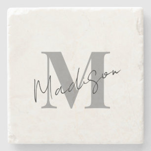 Minimal Modern Initial Monogram Stone Coaster