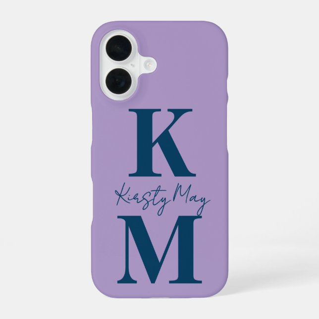 Minimal Modern Initials Name Personalize iPhone 16 Case (Back)