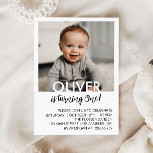 Minimal Modern Kids Birthday Photo Invitation