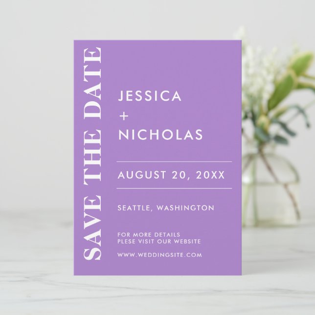 Minimal Modern Lavender Elegant Wedding Save The Date (Standing Front)