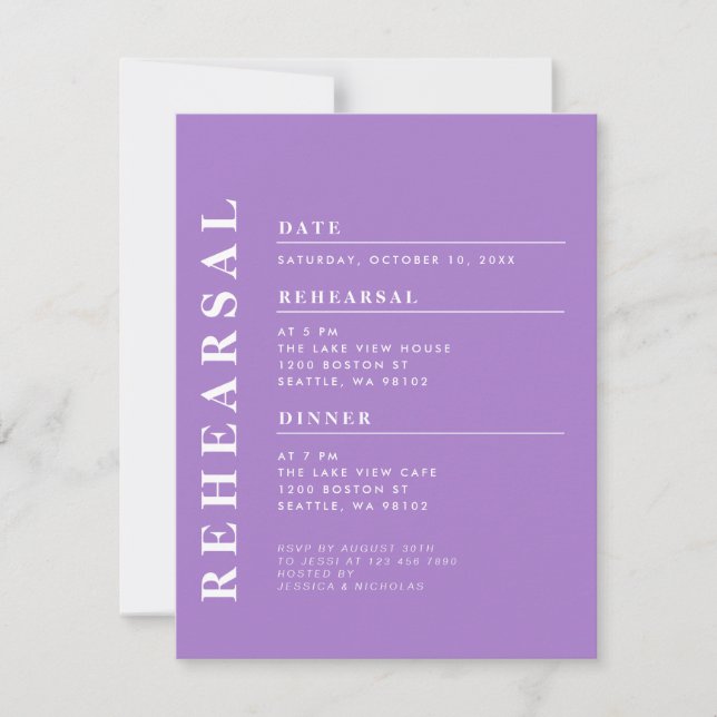 Minimal Modern Lavender Rehearsal Dinner Elegant Invitation (Front)