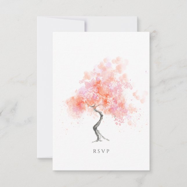 Minimal Modern Light Pink Watercolor Tree RSVP Card (Front)