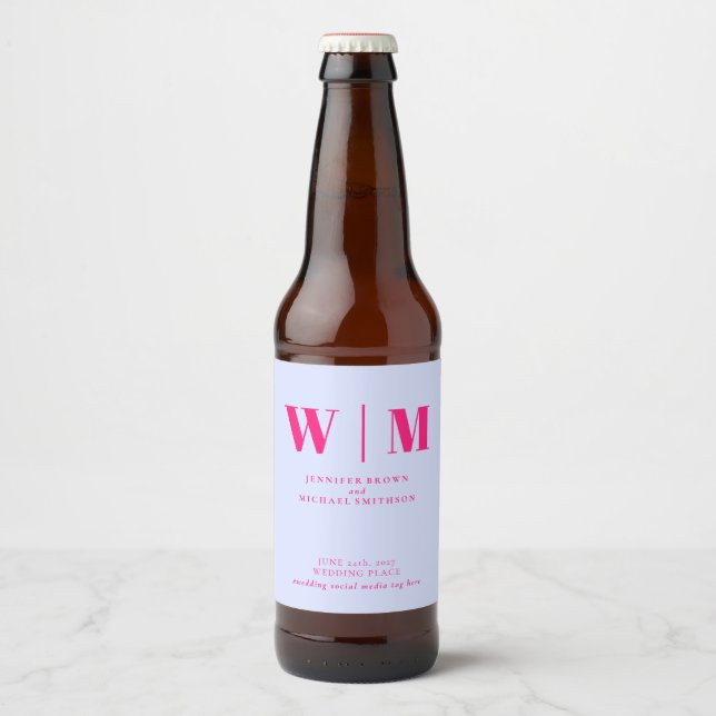 Minimal Modern Lilac Pink Drink Wedding Beer Bottle Label (Front)