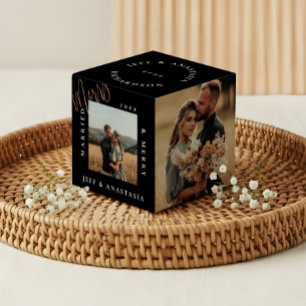 Minimal Modern Married & Merry Gold Script Cube