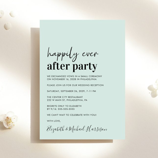 Minimal Modern Mint Wedding Reception Invitation (An chic Happily Ever After Party invitation for your wedding celebration)