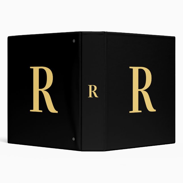 Minimal Modern Monogram Black Gold Binder (Background)