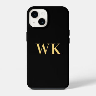 Minimal Modern Monogram Black Gold iPhone 14 Case