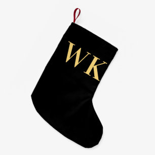 Minimal Modern Monogram Black Gold Small Christmas Stocking