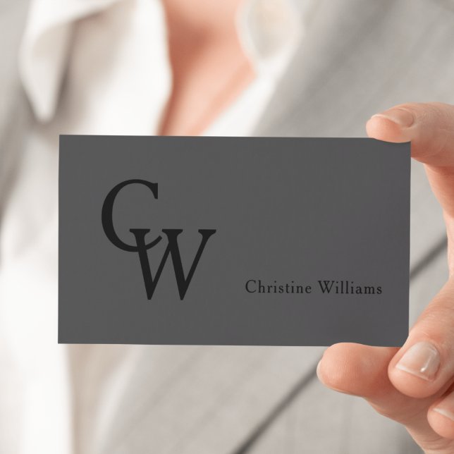 Minimal Modern Monogram Grey Professional Business Card (Dark Gray Elegant Monogram Business Card)