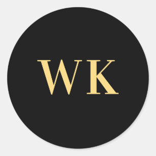 Minimal Modern Monogram Initials Black Gold Classic Round Sticker