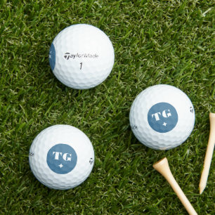 Minimal Modern Monogram Initials Blue Stars Golf Balls