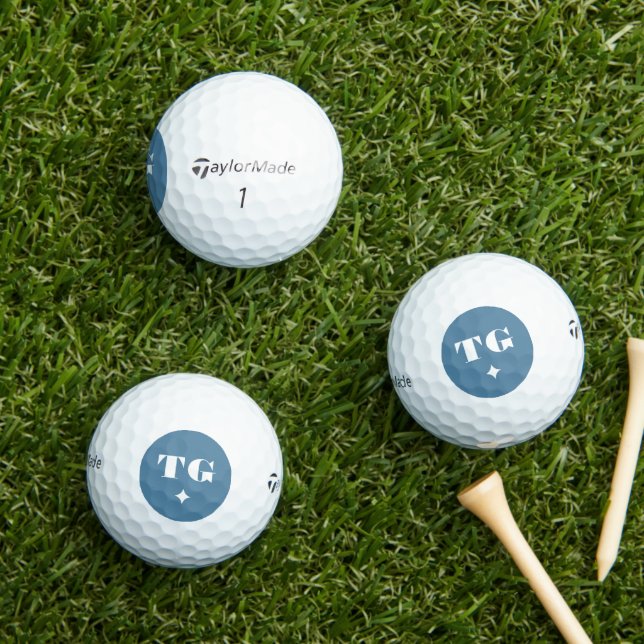 Minimal Modern Monogram Initials Blue Stars Golf Balls (Insitu Grass)