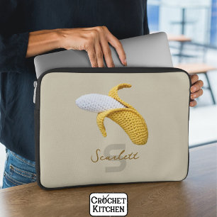 Minimal Modern Monogram Name Crochet Banana Laptop Sleeve