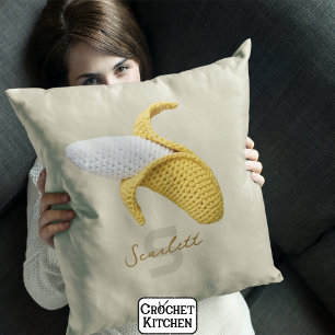 Minimal Modern Monogram Name Crochet Banana Throw Pillow