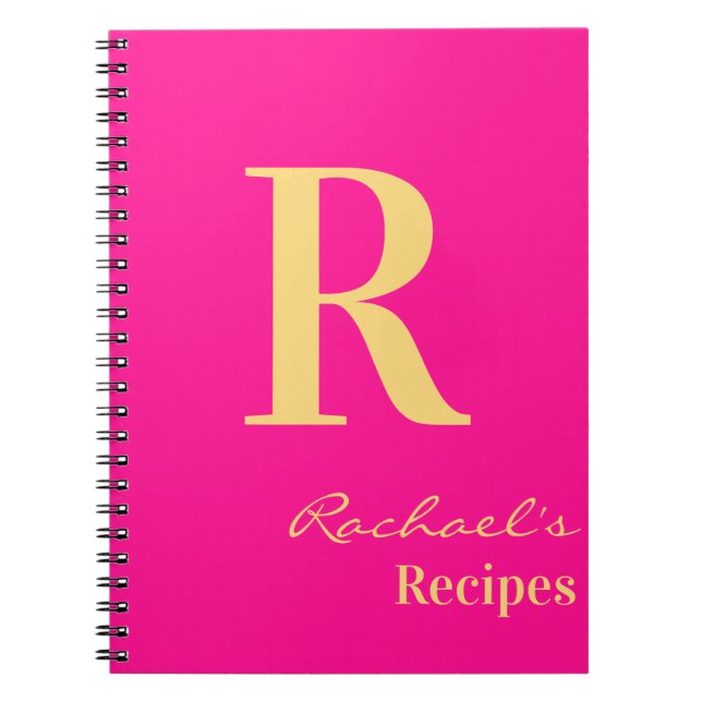 Minimal Modern Monogram Name Hot Pink Recipe Notebook (Front)