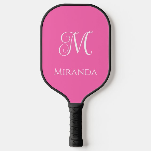 Minimal Modern Name & Monogram, Pink or Any Colour Pickleball Paddle (Front)