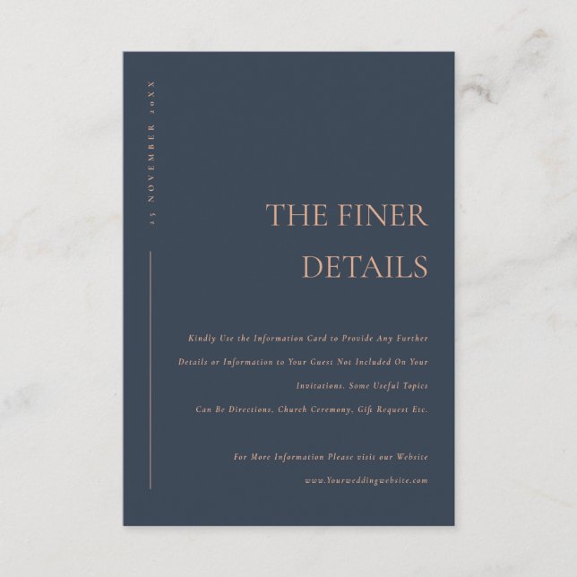 Minimal Modern Navy Rust Typography Wedding Detail Enclosure Card (Front)
