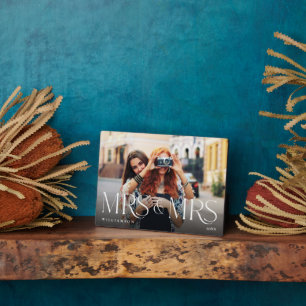 Minimal & Modern Newlyweds Mrs & Mrs Couple Photo Plaque