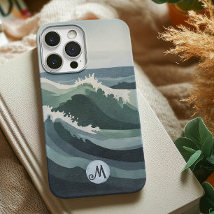 Minimal Modern Ocean Waves Watercolor Canvas  iPhone 13 Case
