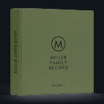 Minimal Modern Olive Family Monogram Recipe Binder<br><div class="desc">Modern recipe binder features a minimalist design in an olive green and black colour palette. Personalized family name presented in the centre in stylish simple font with a complimentary minimal monogram medallion. Shown with a custom name and monogram initial on the front in modern typography, this personalized family recipe binder...</div>