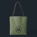 Minimal Modern Olive Green Monogram Tote Bag<br><div class="desc">Modern monogrammed tote bag features a minimalist design with olive green and black monogram emblem on an olive background. </div>