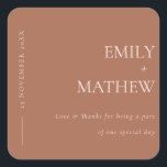MINIMAL MODERN ORANGE RUST TYPOGRAPHY WEDDING SQUARE STICKER<br><div class="desc">If you need any further customisation please feel free to message me on yellowfebstudio@gmail.com.</div>