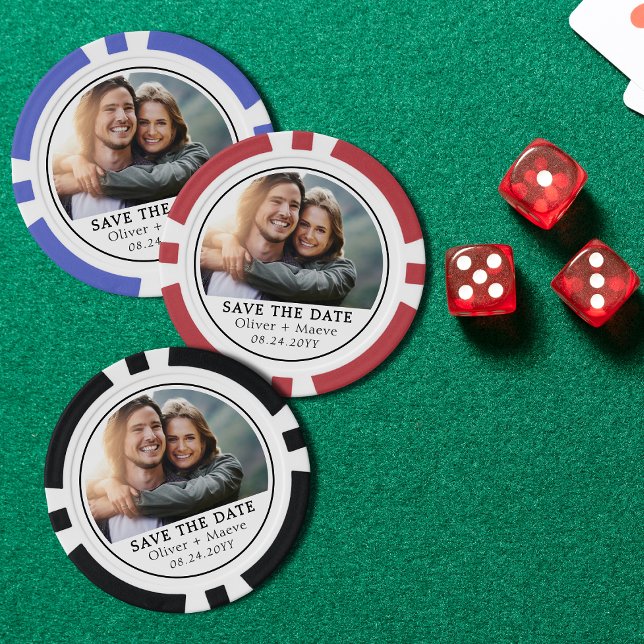 Minimal Modern Photo Black White Save The Date Poker Chips (Creator Uploaded)